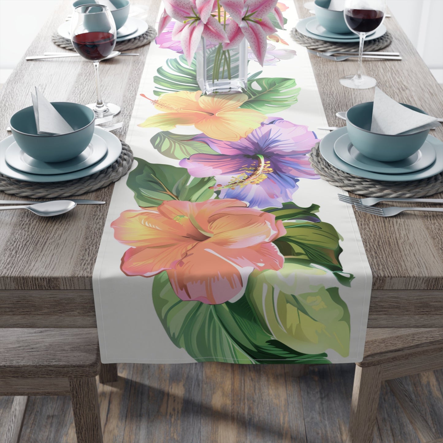Tropical Table Runner with Vibrant Floral Design (16" × 72")