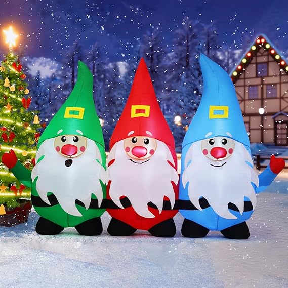 GOOSH 7.5 FT Christmas Inflatable Gnomes Outdoor Decoration Blow Up Yard Three Midgets Holding Hands with Built-in LEDs for Indoor Party Garden Lawn Decor