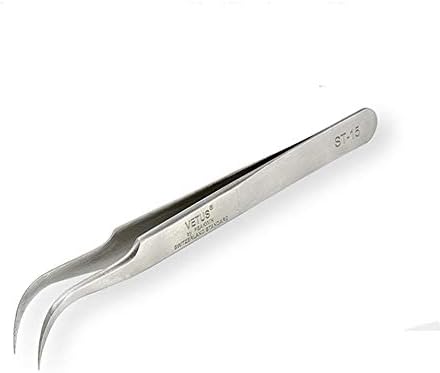 Vetus Tweezer Tool ST-15 Non-magnetic Stainless Steel Curved Slant Tip Eyelash Eyebrow