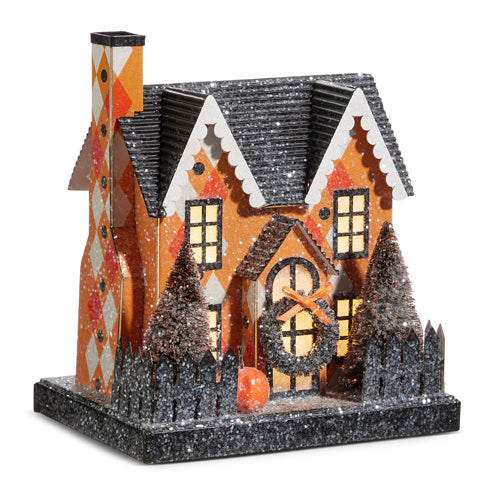 HALLOWEEN LIGHT UP HOUSE Raz Halloween Home Decor DOUBLE GABLE ROOF Bonjour Fete - Party Supplies