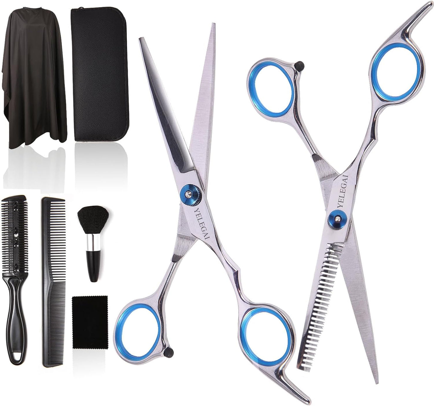 Hair Cutting Scissors Kit,11 Pcs Professional Haircut Scissors Kit with Cutting Scissors,Thinning Scissors,Neck Duster Brush,Comb,Barber Cape,Hair Clips,Hairdressing Shears Set for Barber and Home