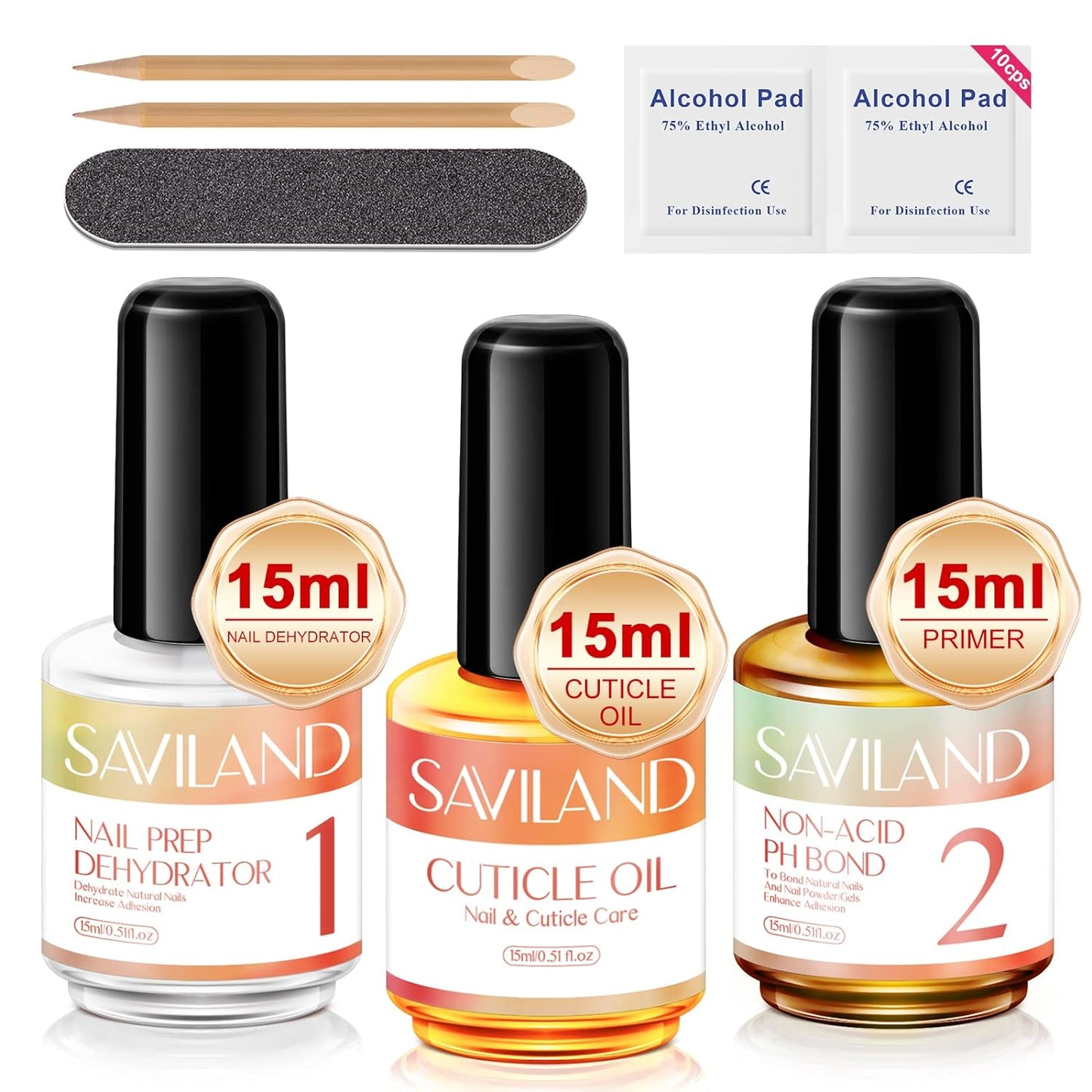 SAVILAND 15ml Nail Dehydrator and Primer and Cuticle Oil for Nails Ð 16PCS Natural Acid-free Nail Primer and Dehydrator Nail Prep for Gel Nail Polish & Acrylic Nails Salon Nail Art Tools