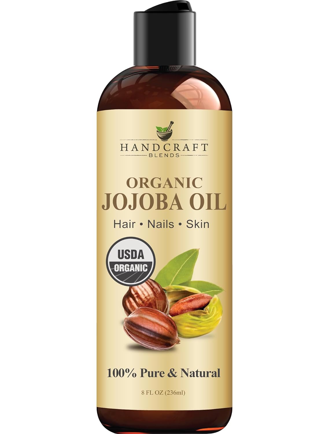 Handcraft Blends USDA Organic Jojoba Oil 8 fl. oz - 100% Pure & Natural Jojoba Oil for Skin, Face and Hair - Deeply Moisturizing Anti-Aging Jojoba Oil for Men and Women