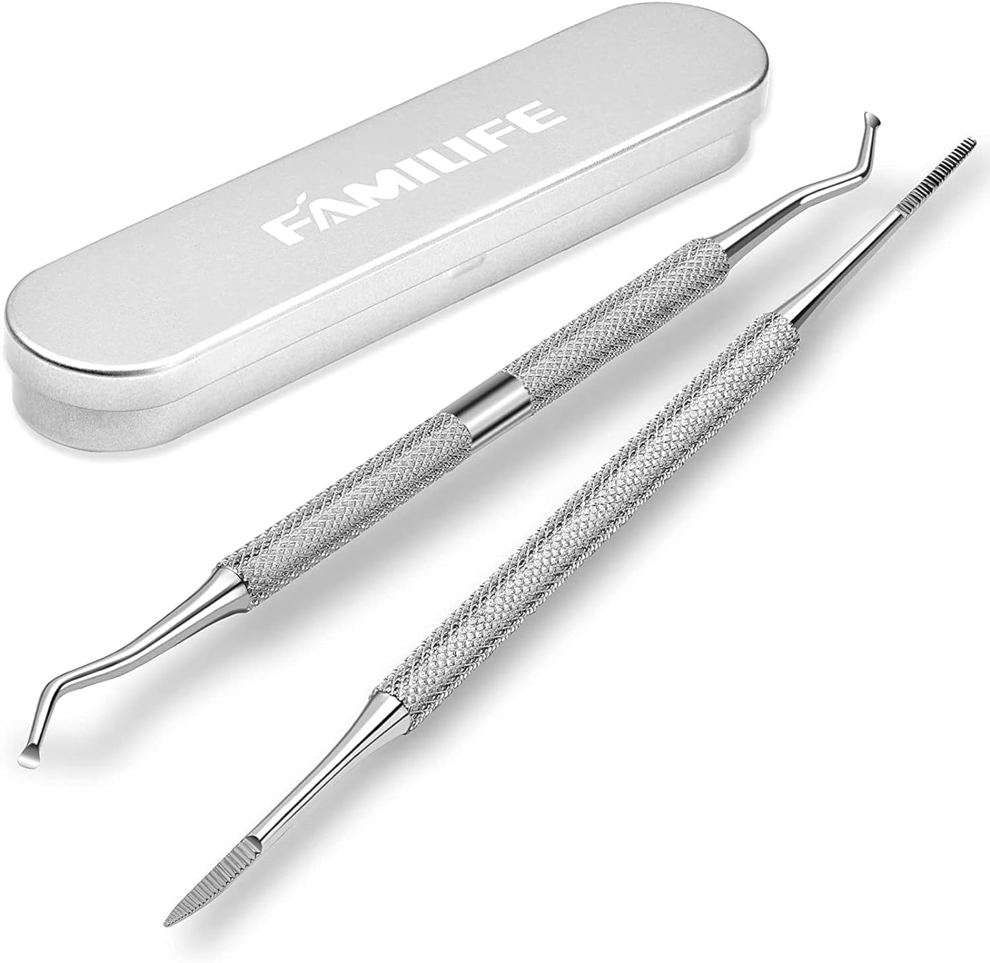 FAMILIFE ngrown Toenail File and Lifter, 2pcs Ingrown Toenail Tool Double Sided with Storage Case Professional Ingrown Toenail Corrector 100% Stainless Steel Ingrown Toenail Removal Kit Pedicure Kit