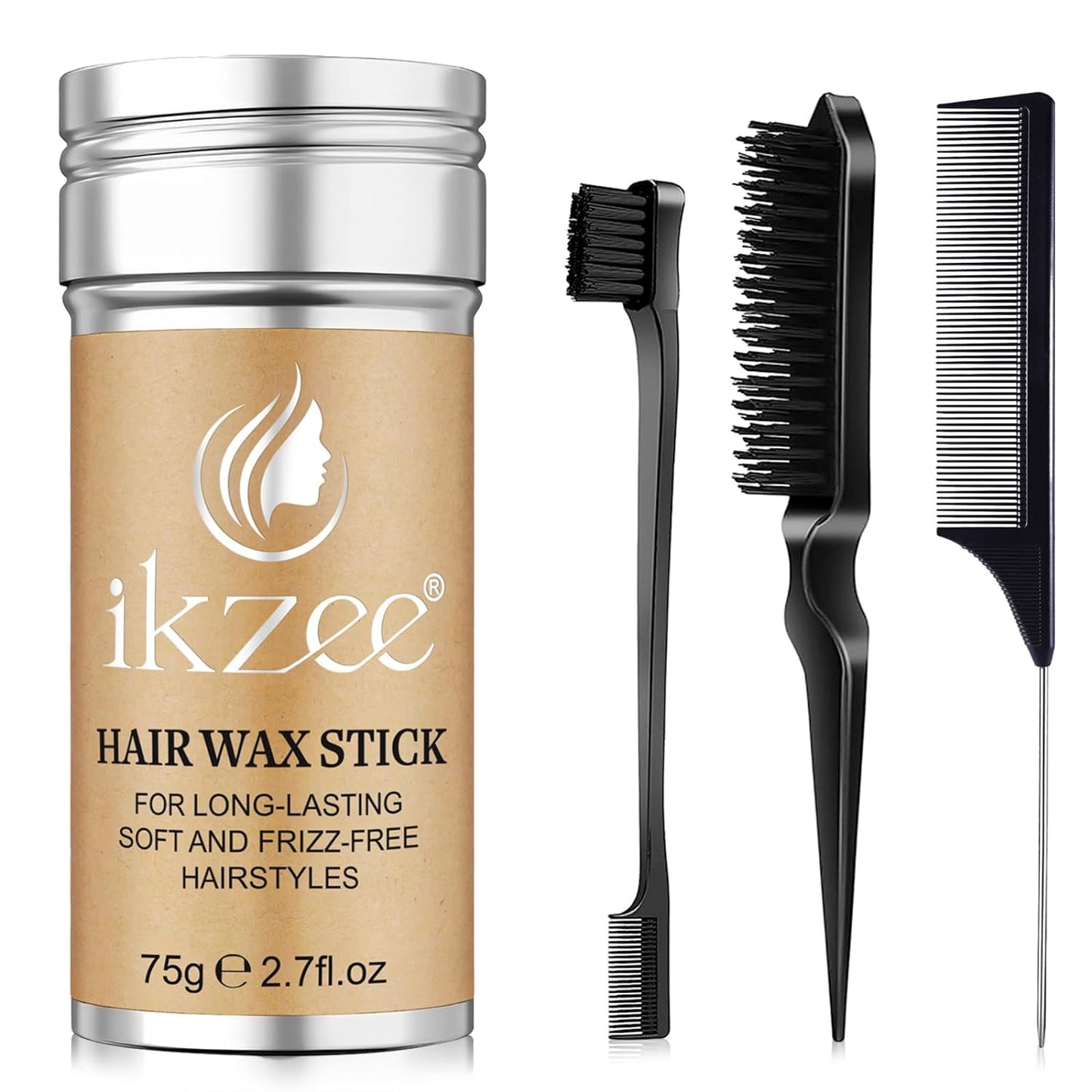 APCKFLEE Hair Wax Stick, 3 PCS Edge Control Brush Hair Slick Stick, Wax Stick for Hair, Bristle Brush for Flyaways, Teasing Brush for Hair Styling for Baby Hair & Flyaways and Edge Frizz Hair (Black)