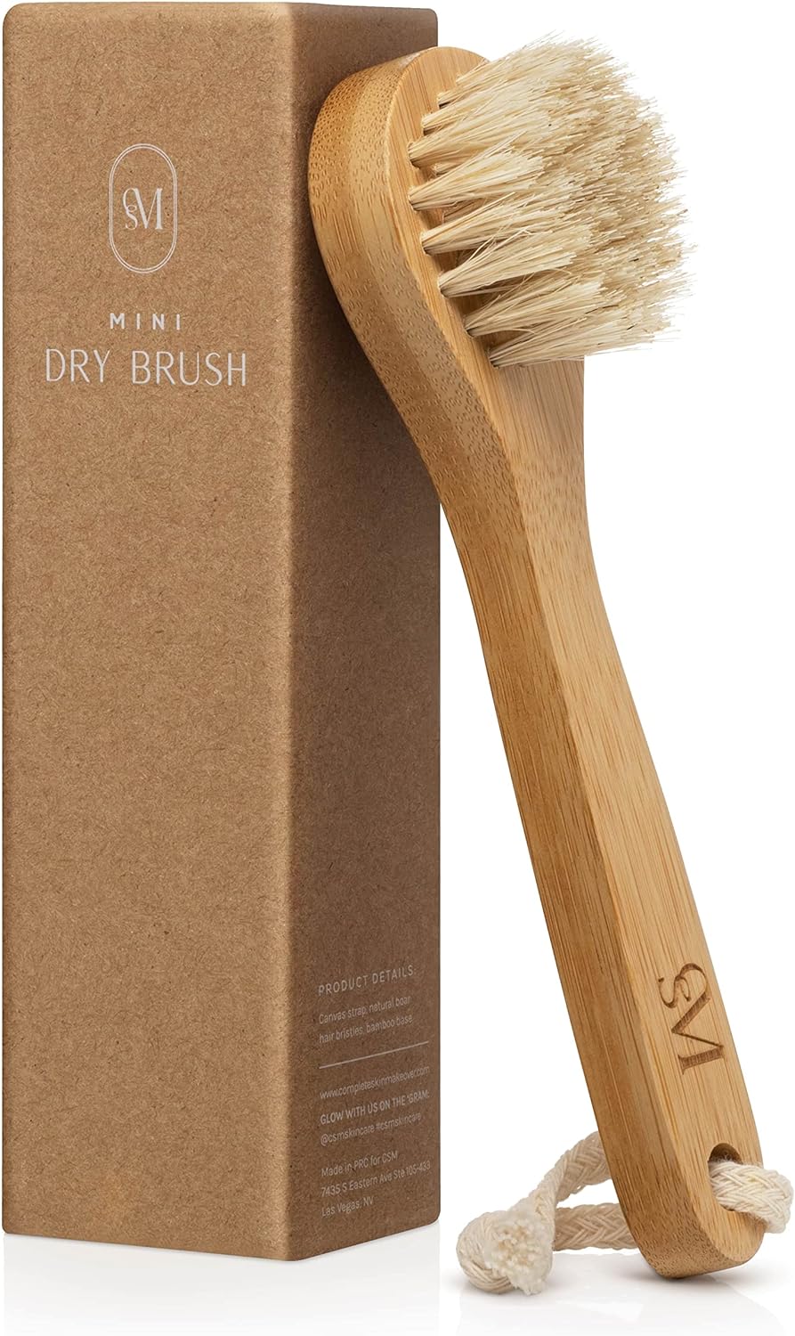 CSM Mini Dry Brush - Natural Bristle Small Body Brush, Exfoliating Facial Cleansing Brush for Soft Skin and Other Sensitive Areas Like Your Neck, Chest, and Nails