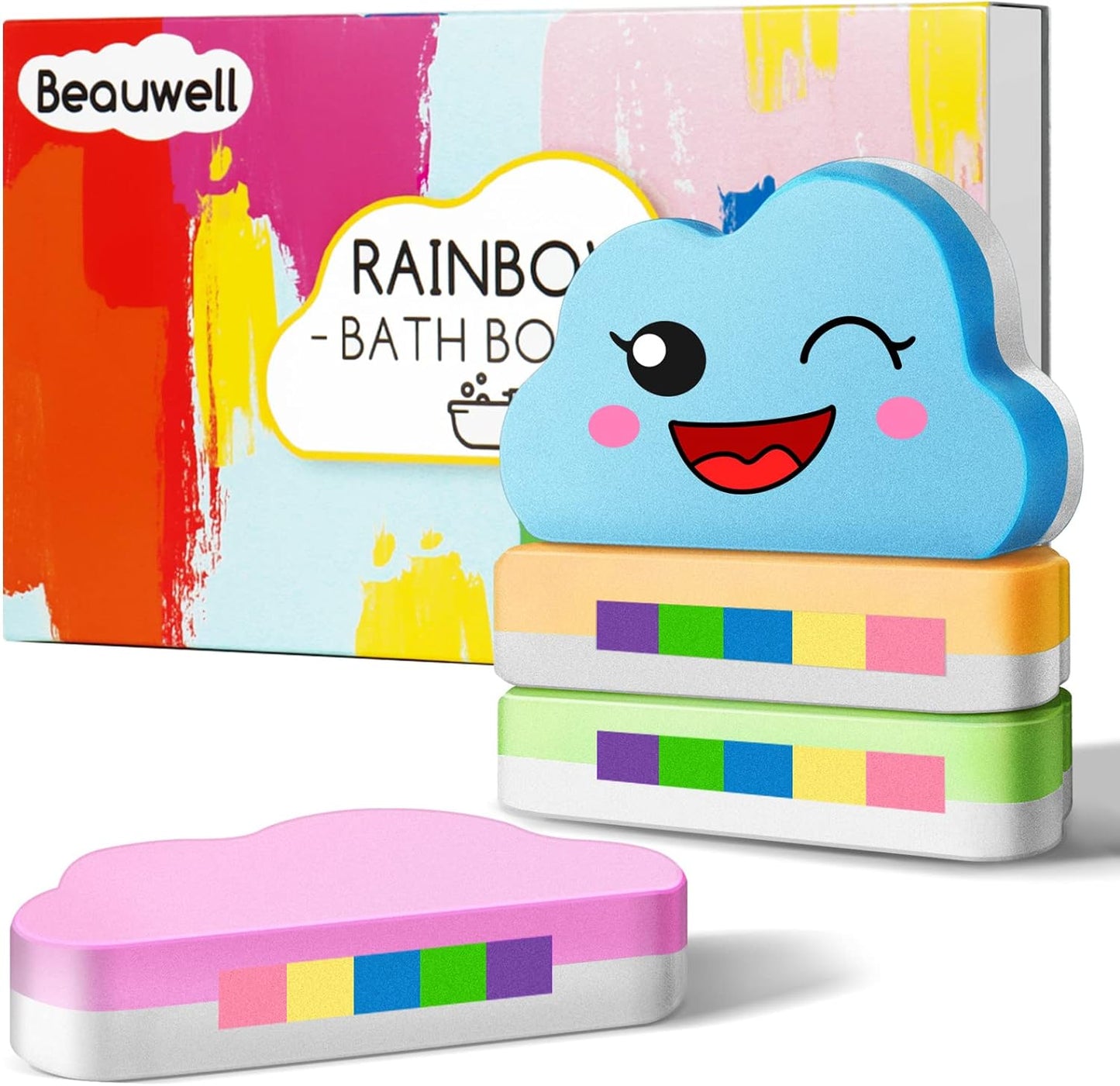 Rainbow Bath Bombs Gift Set, Handmade Organic 4 Pcs Bath Bombs for Kids Girls, Natural Bubble Bath Birthday Valentines Day Gifts for Kids Her, Kids Bath Bombs