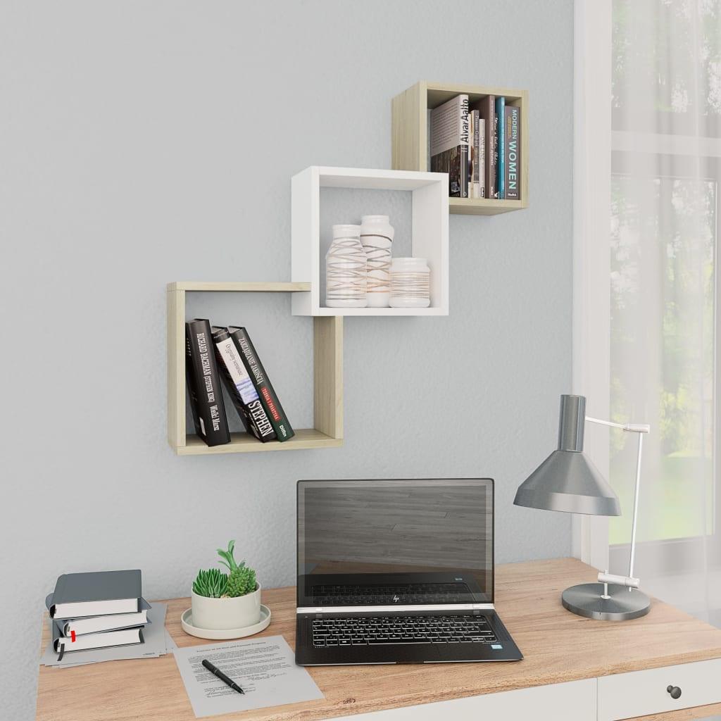 Cube Wall Shelves White 33.3"x5.9"x10.6" Chipboard