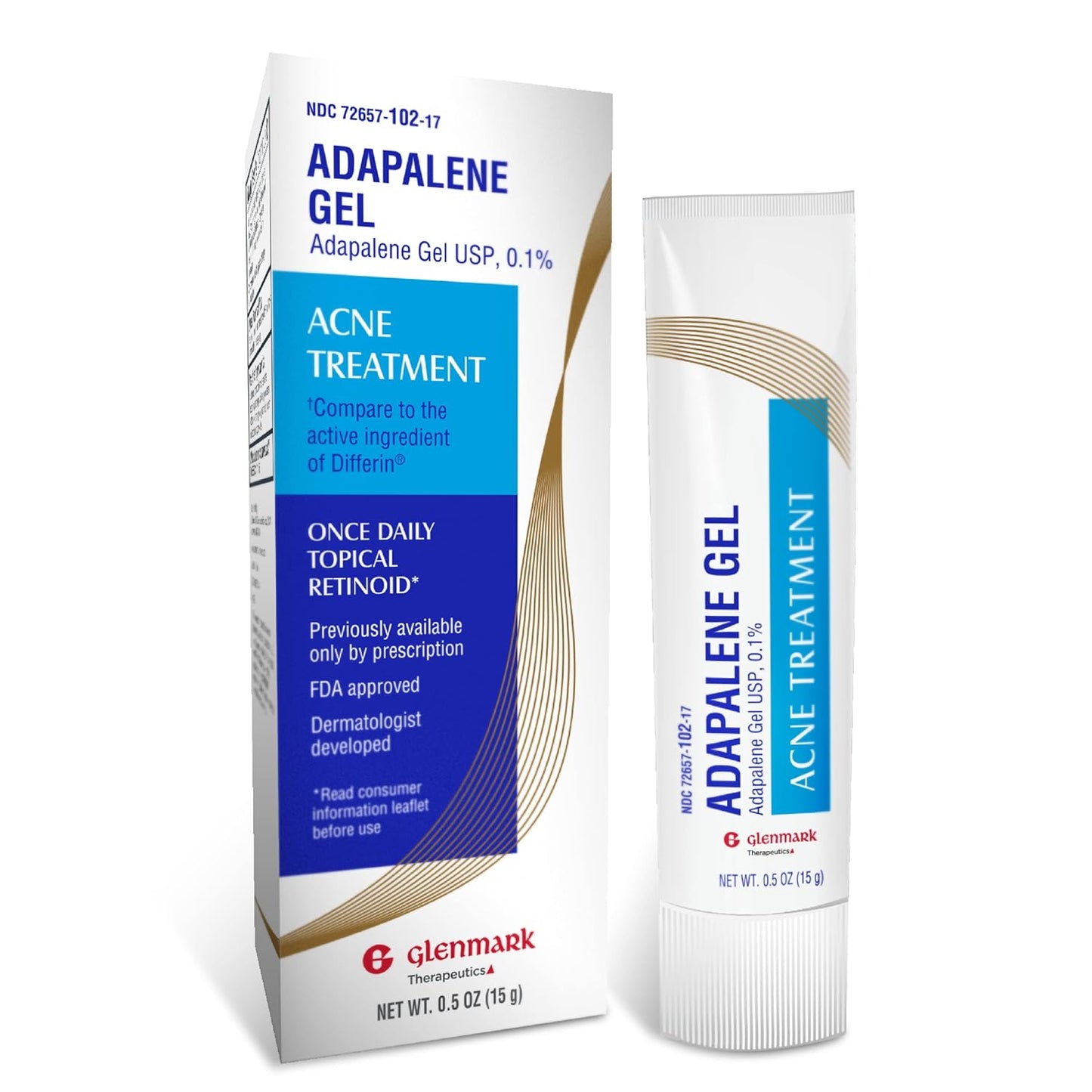 Glenmark Adapalene Gel 0.1% Acne Treatment, Topical Retinoid Cream For Face, Helps Clear and Prevent Acne and Clogged Pores, 15 Gram Tube