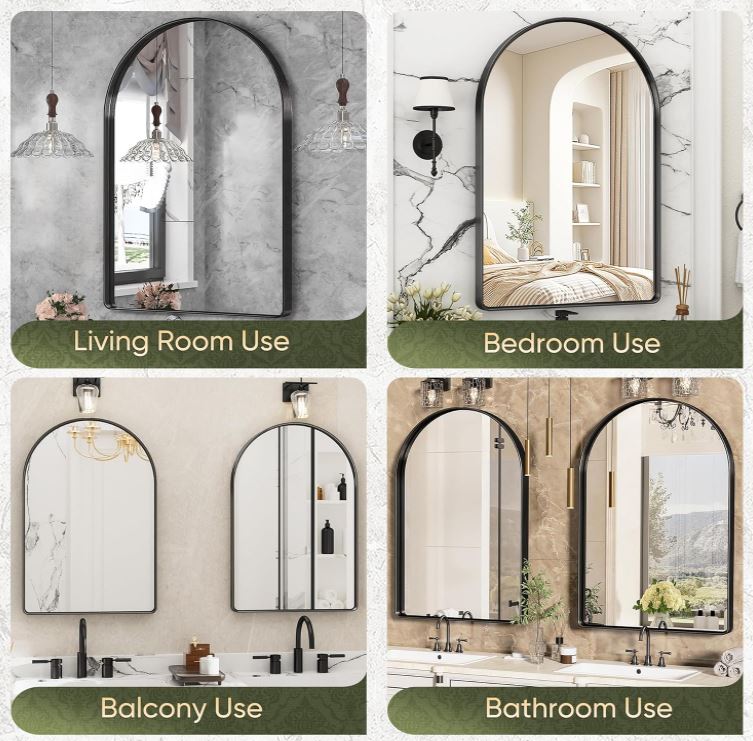 Suidia Bathroom Mirror, 24x36 Inch Wall Mirror for Bathroom Arched Mirrors Brushed Metal Frame Black Bathroom Mirror for Living Room Bedroom Entryway, Horizontal/Vertical