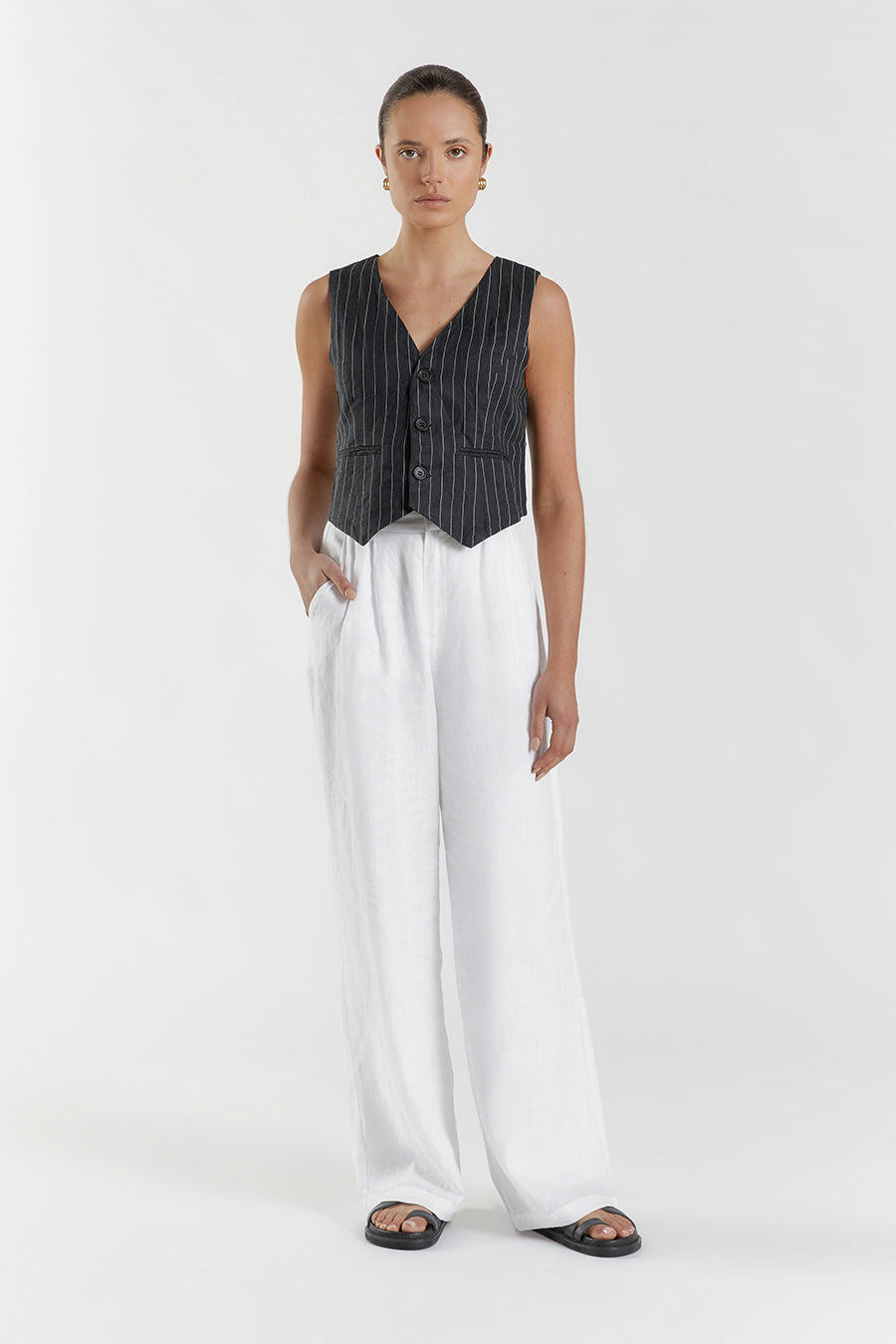 MARCEL BLACK PINSTRIPE VEST Clothing DISSH Boutiques 12 BLACK