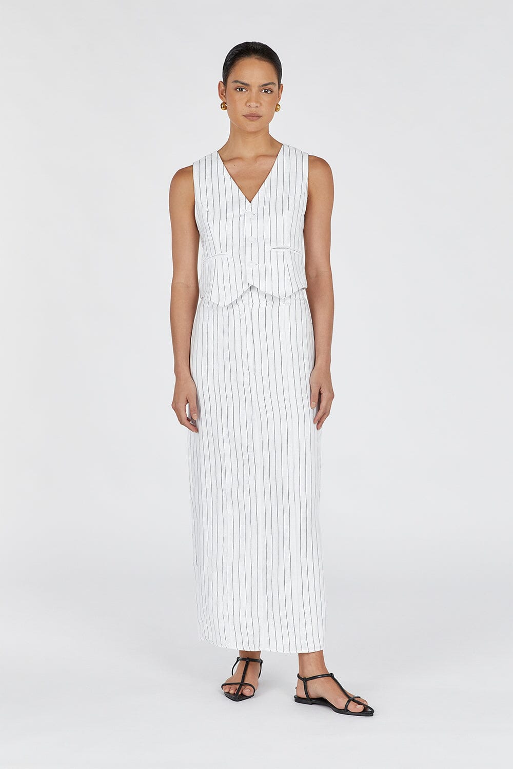 MARCEL WHITE PINSTRIPE VEST Clothing DISSH Boutiques 8 WHITE
