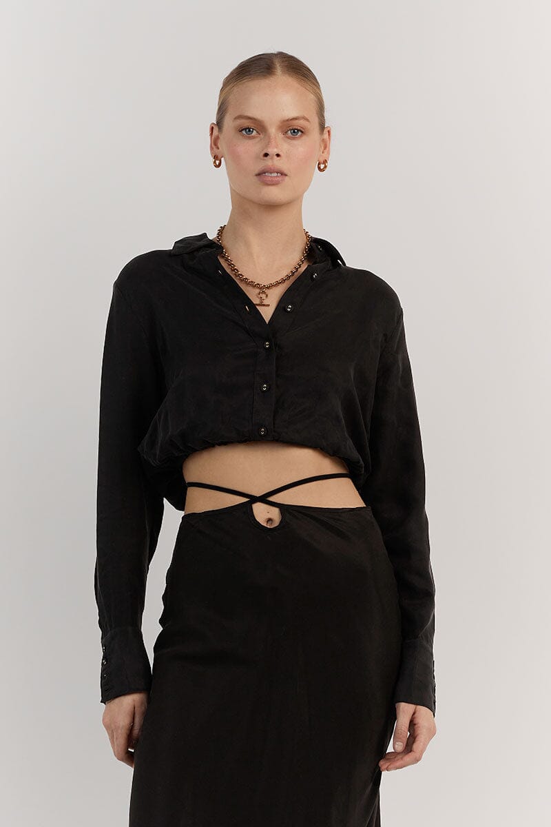 MIA BLACK CROPPED SLEEVED SHIRT