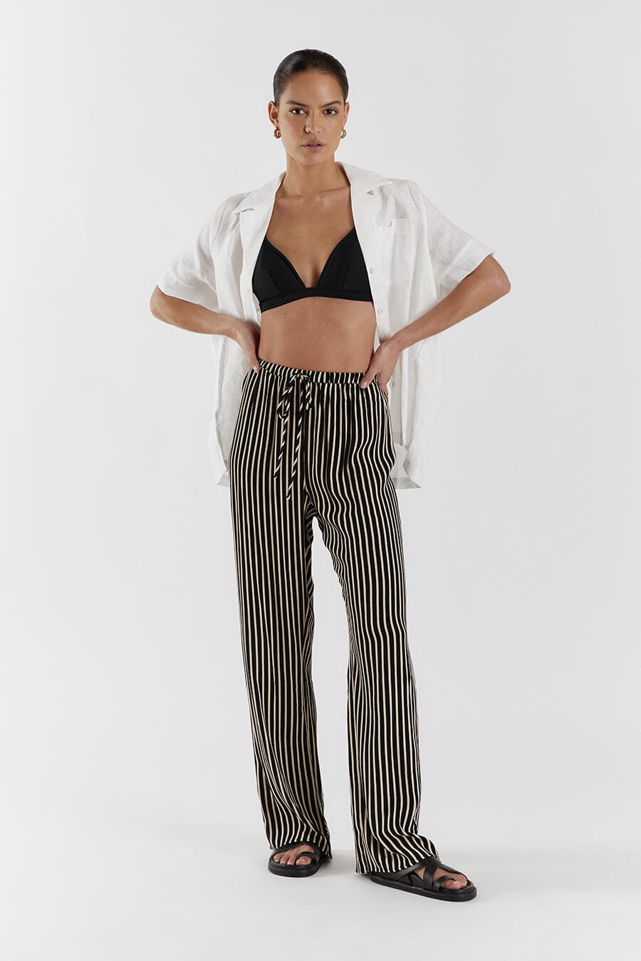 RORY STRIPE DRAWSTRING PANT Clothing DISSH Boutiques 14 BLACK