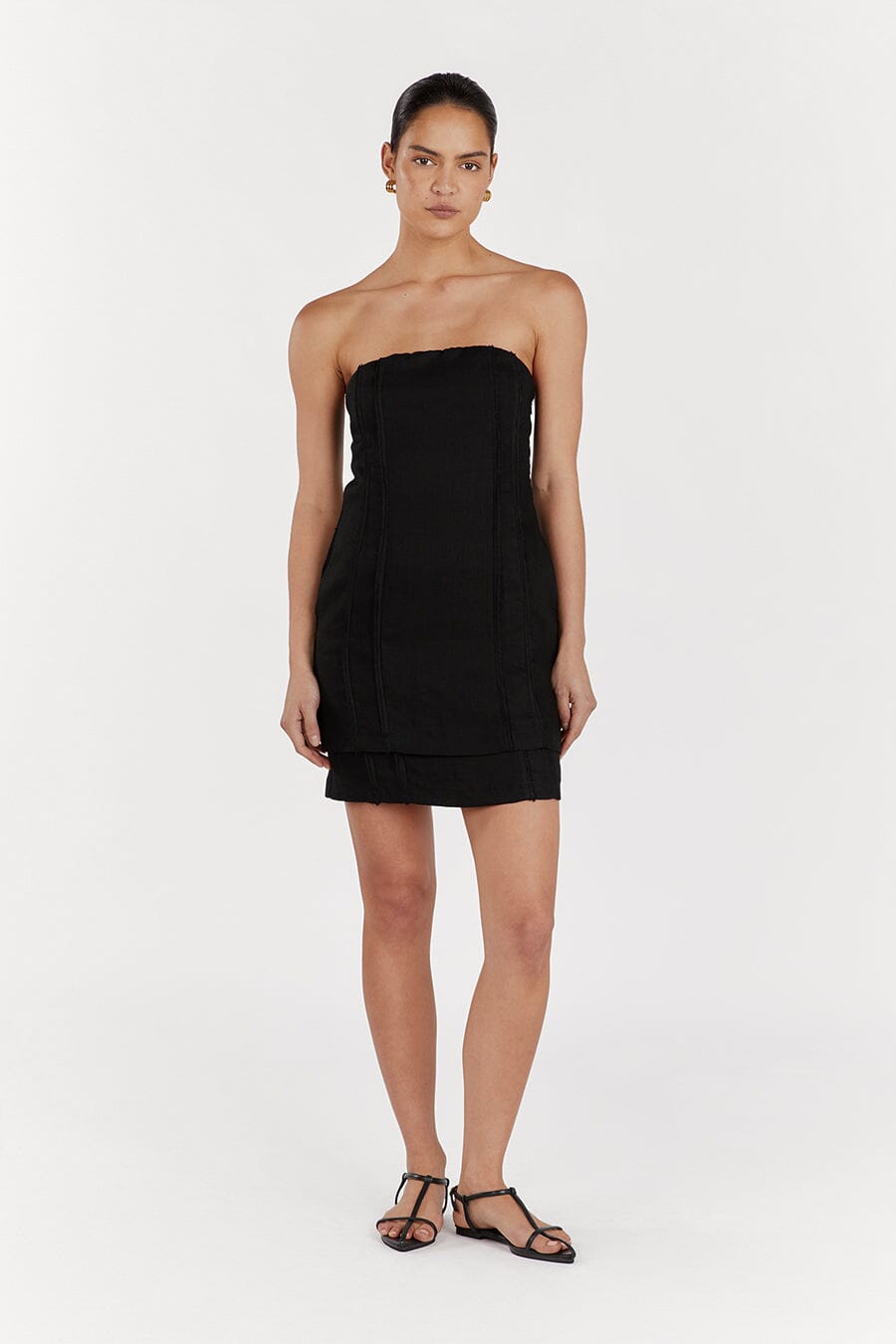 DULCE BLACK LINEN MINI DRESS Clothing DISSH Boutiques 14 BLACK