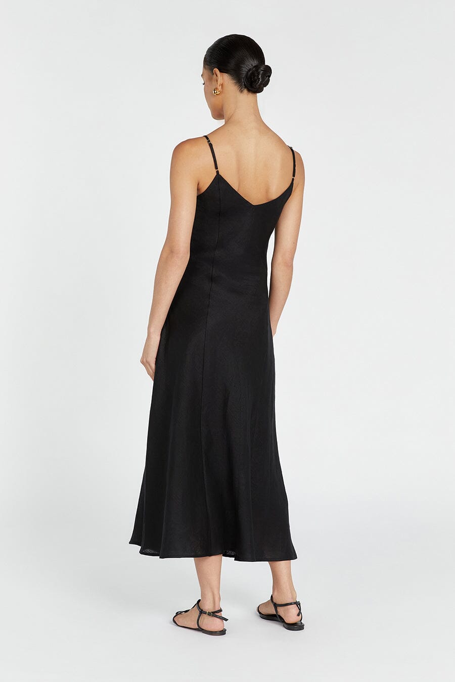 ROSETTE BLACK LINEN MAXI DRESS