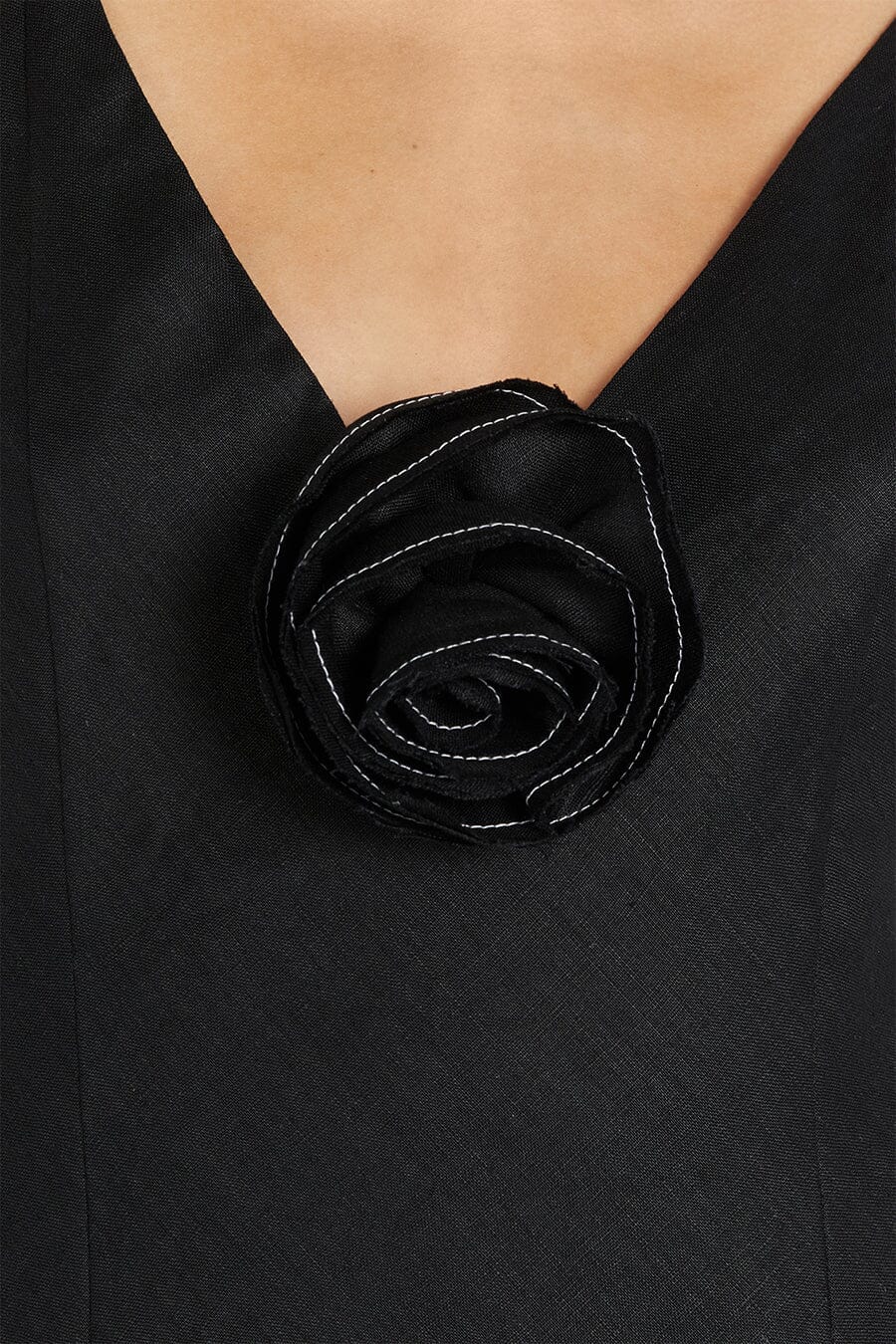 ROSETTE BLACK LINEN MAXI DRESS