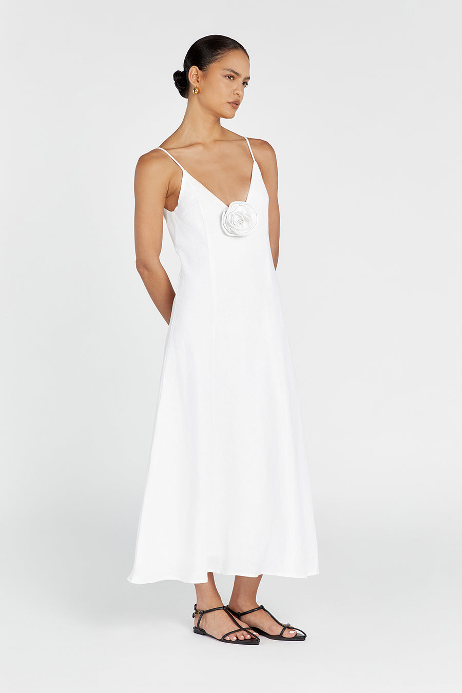 ROSETTE WHITE LINEN MAXI DRESS