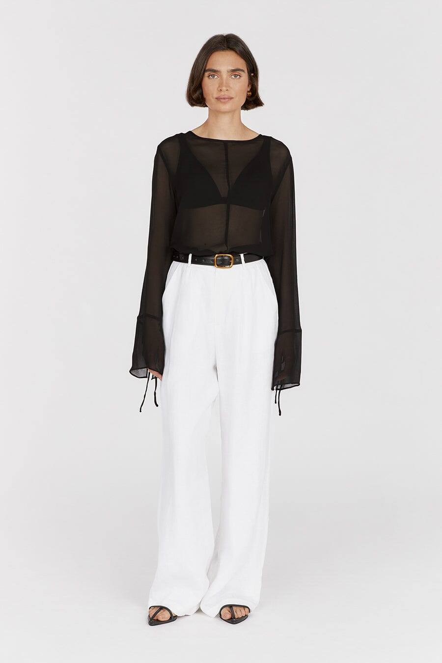 MARI BLACK SHEER LONG SLEEVE TOP Clothing DISSH Boutiques 14 BLACK