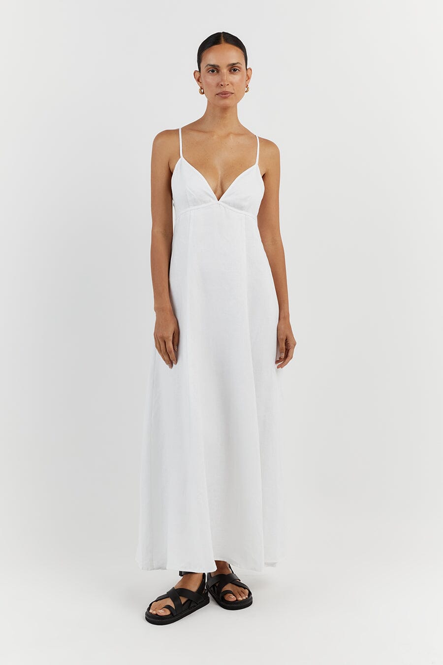 GEM WHITE LINEN MAXI DRESS Clothing DISSH Boutiques 16 WHITE