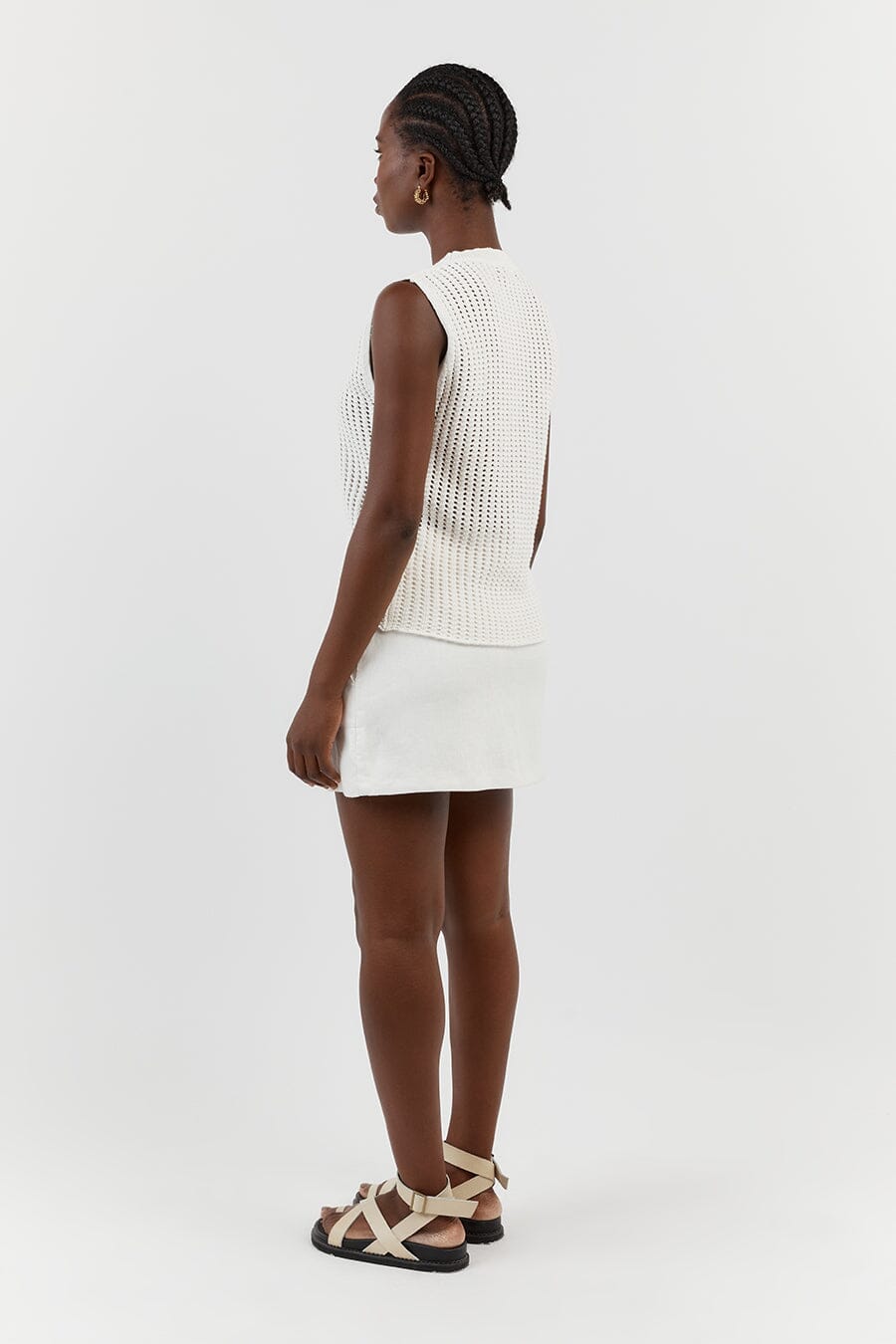 DENNY CROCHET OFF WHITE KNIT TOP