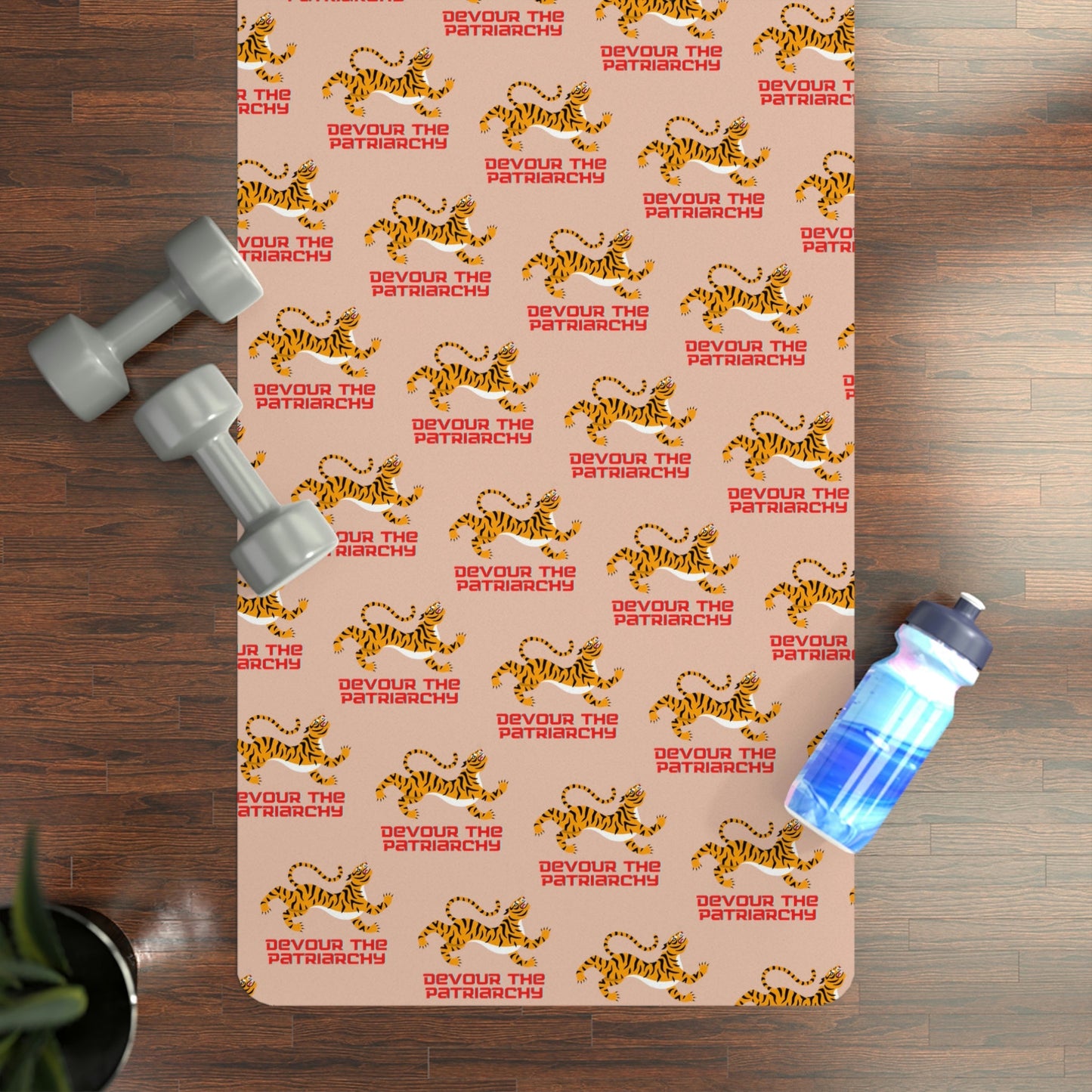 Devour the Patriarchy 🐅 Rubber Yoga Mat with Feminist Tiger Motif