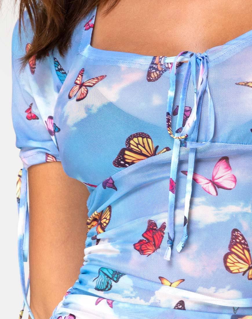 Guenetta Dress in Blue Mesh Butterfly