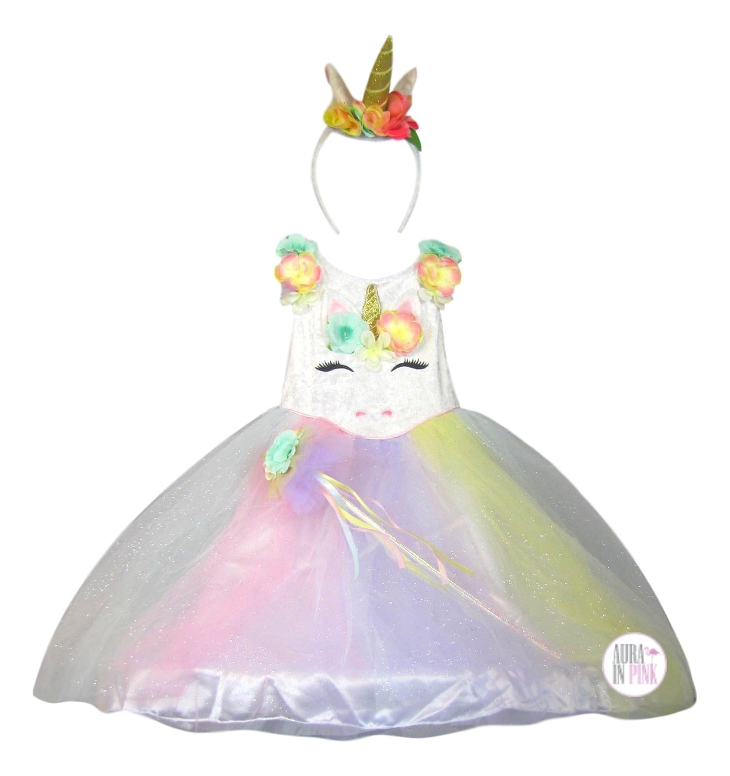 Gillian's Closet Pastel Rainbow Unicorn Dress w/Accessories