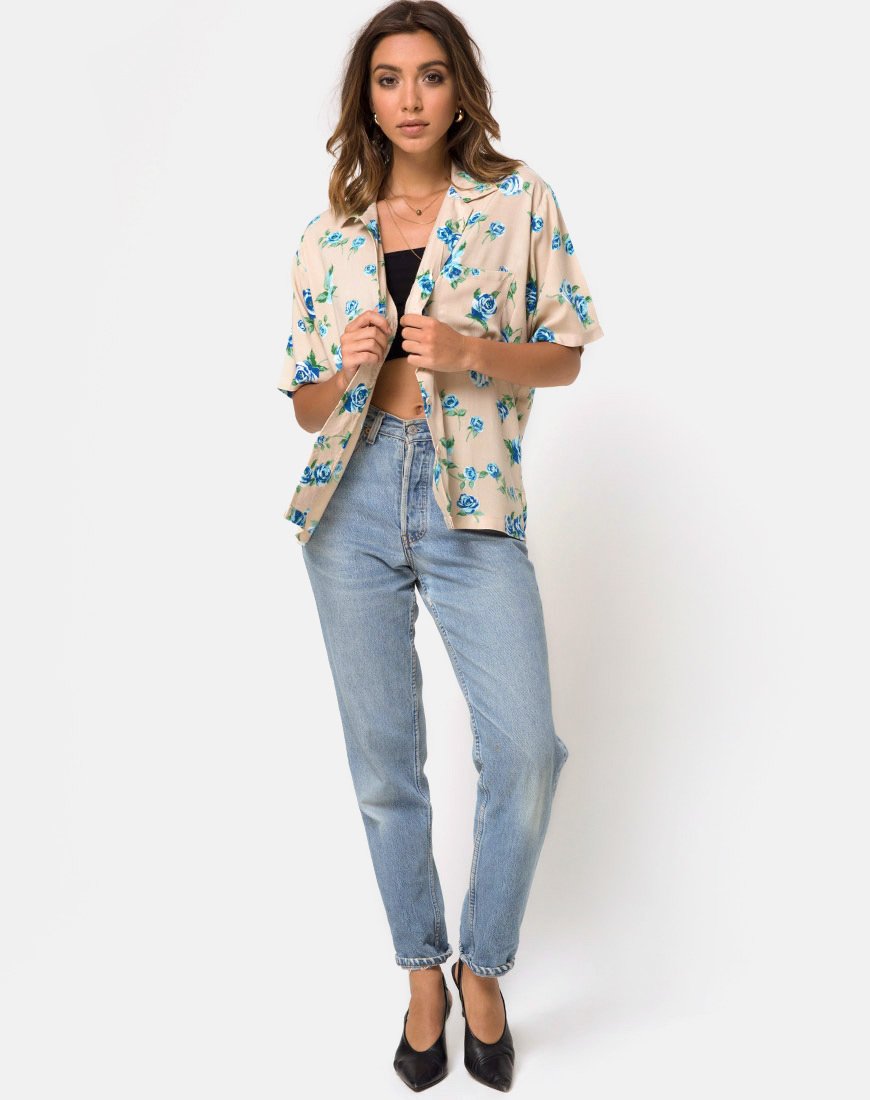 Hawaiian Shirt in Rose Blossom Blue