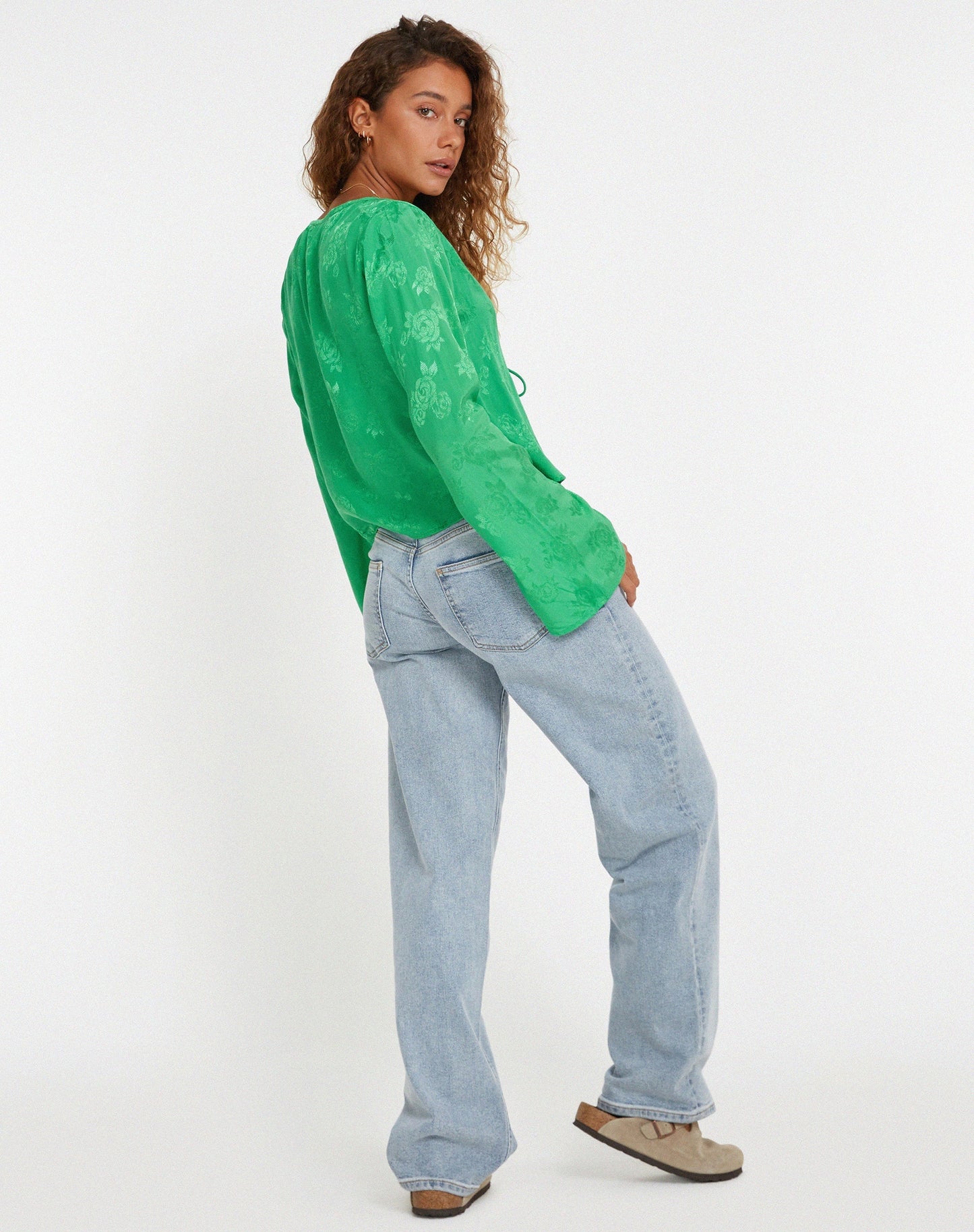 Merida Top in Satin Rose Jade Green