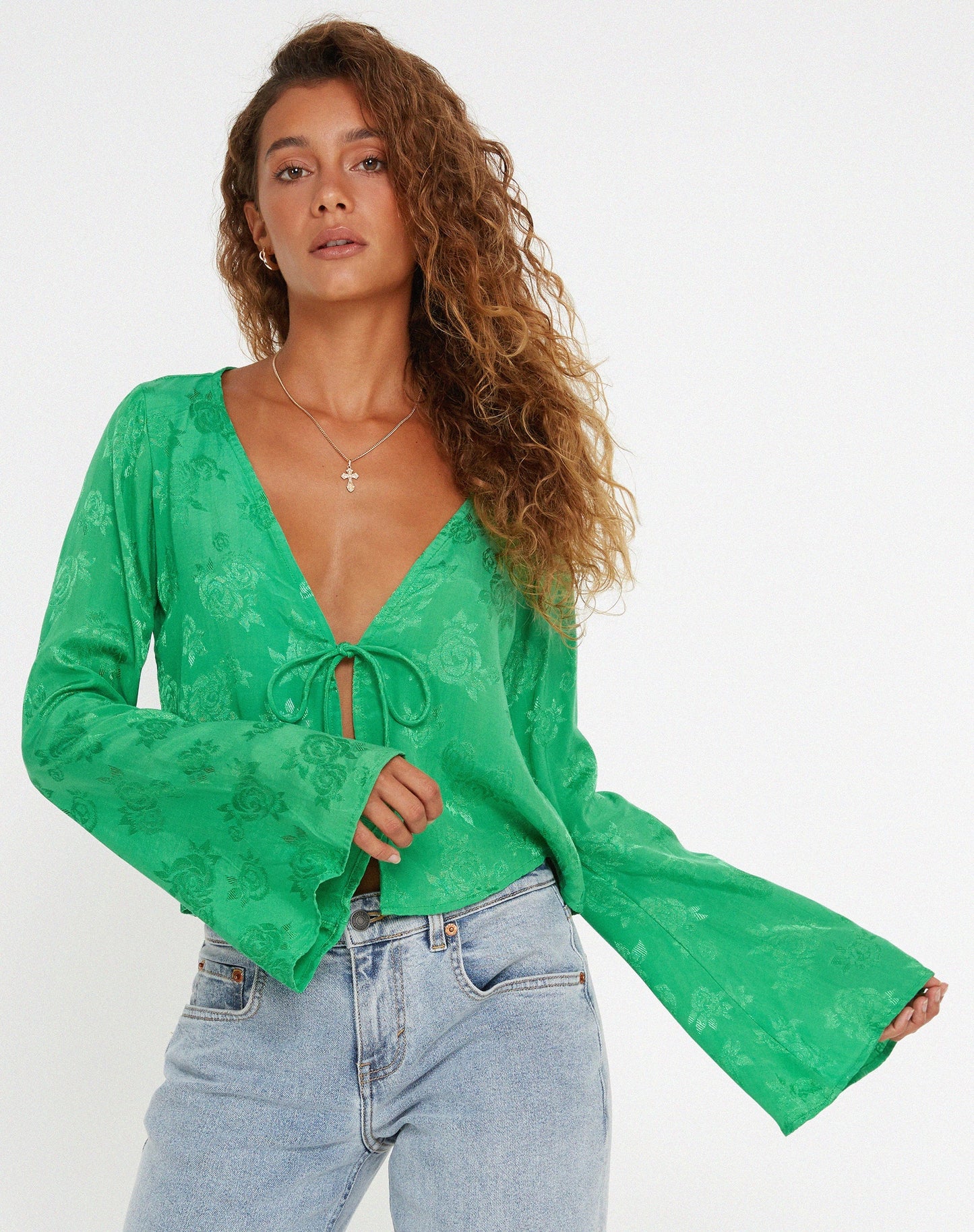 Merida Top in Satin Rose Jade Green