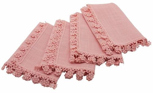 ML16152 Floral Charm Lace Trim Napkins, 20"x20", Set of 4 - zoter Shop