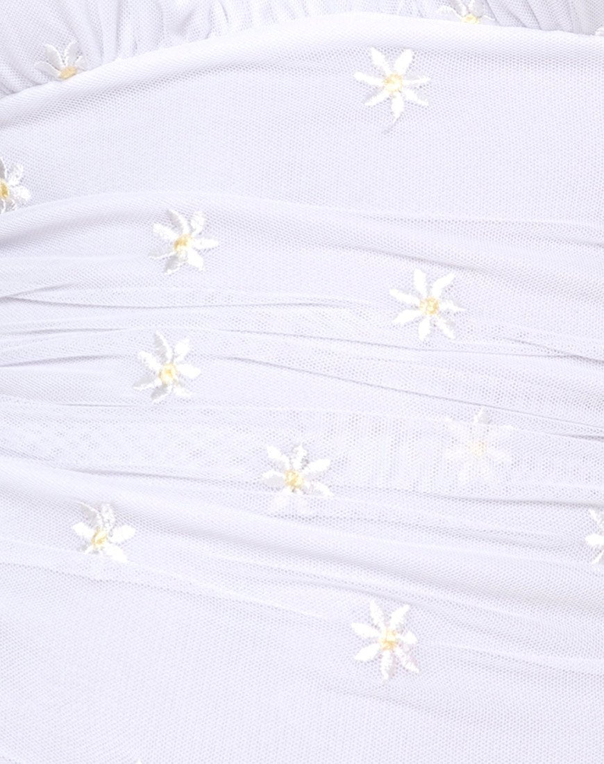 Mollina Mini Dress in White Daisy Embro White