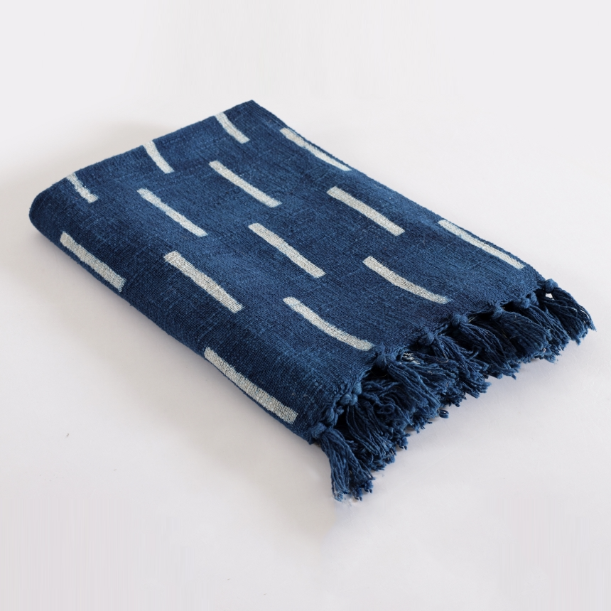 Resist Dye Indigo Cotton Throw Blanket