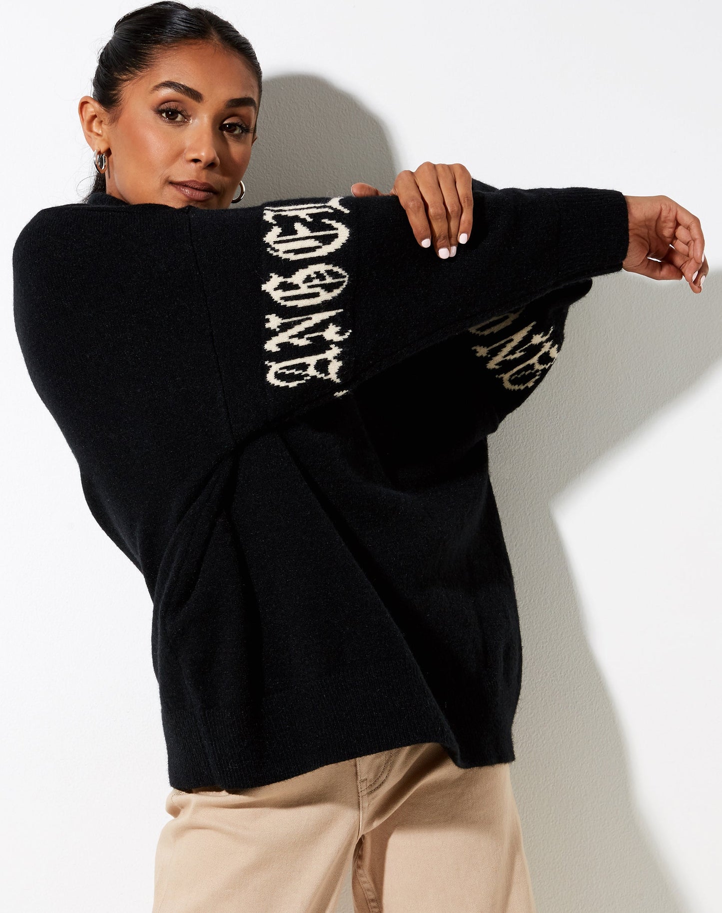 Tusca Sweatshirt in Black with Angel on Sleeve