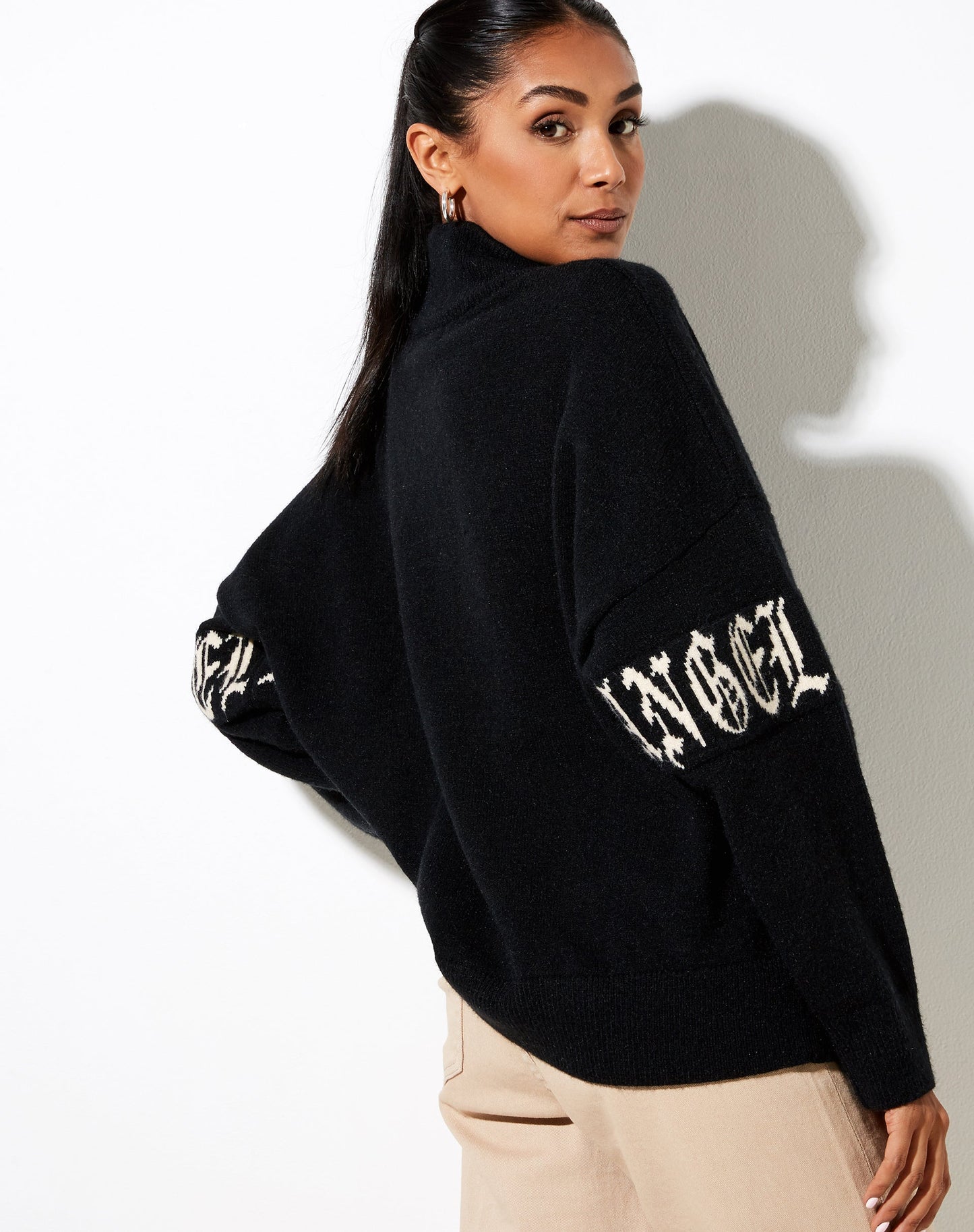 Tusca Sweatshirt in Black with Angel on Sleeve