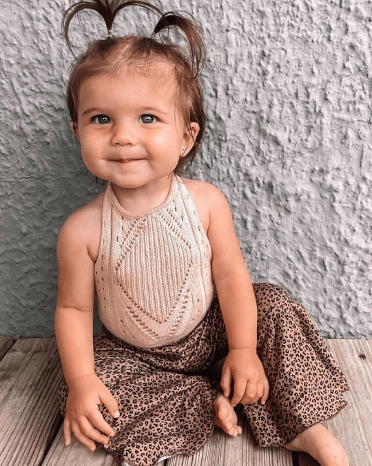 Bailey's Blossoms Drake Crochet Halter Romper - Vanilla Cream