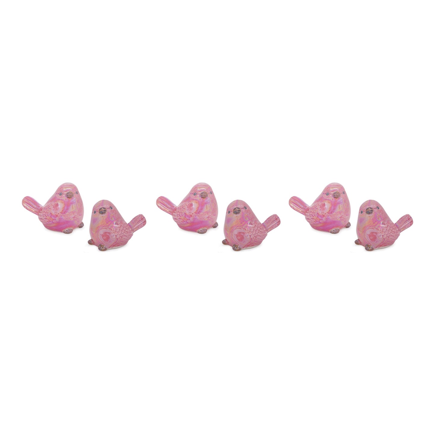 Pink Irredescent Ceramic Bird Figurine (Set of 6)
