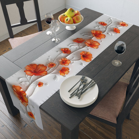 3D Table Runner with Stunning Orange Nasturtium Floral Design (16" × 72")