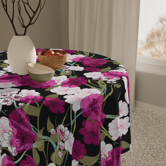Decorative Tablecloth with Midnight Cherry Blossom Design, Durable Polyester (55.1" x 55.1")