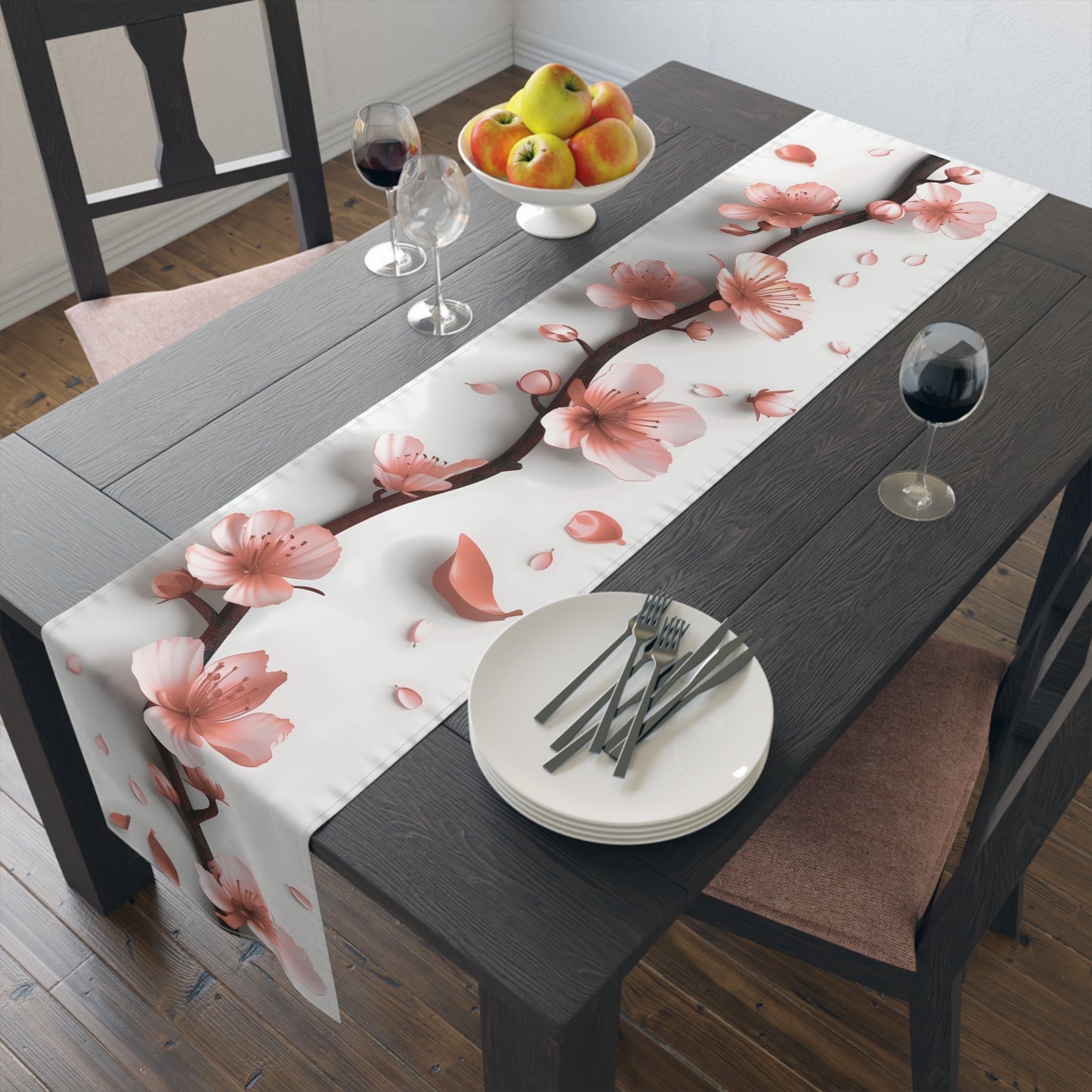 3D Table Runner with Pretty Plum Blossoms Design (16" × 72")