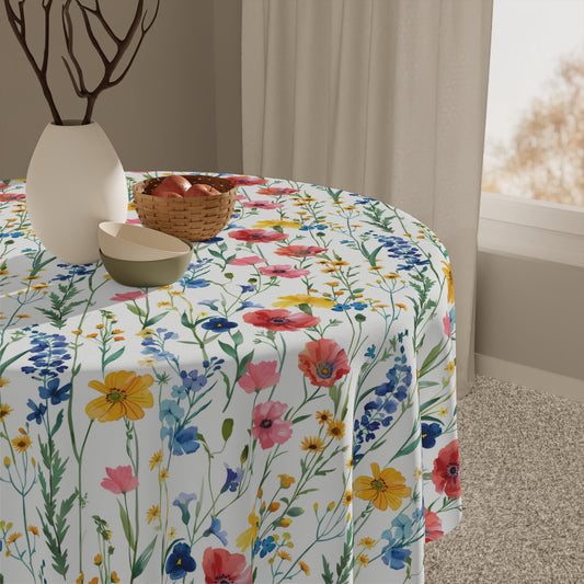Decorative Tablecloth with Wildflower Super Blooms, Durable Polyester (55.1" x 55.1")