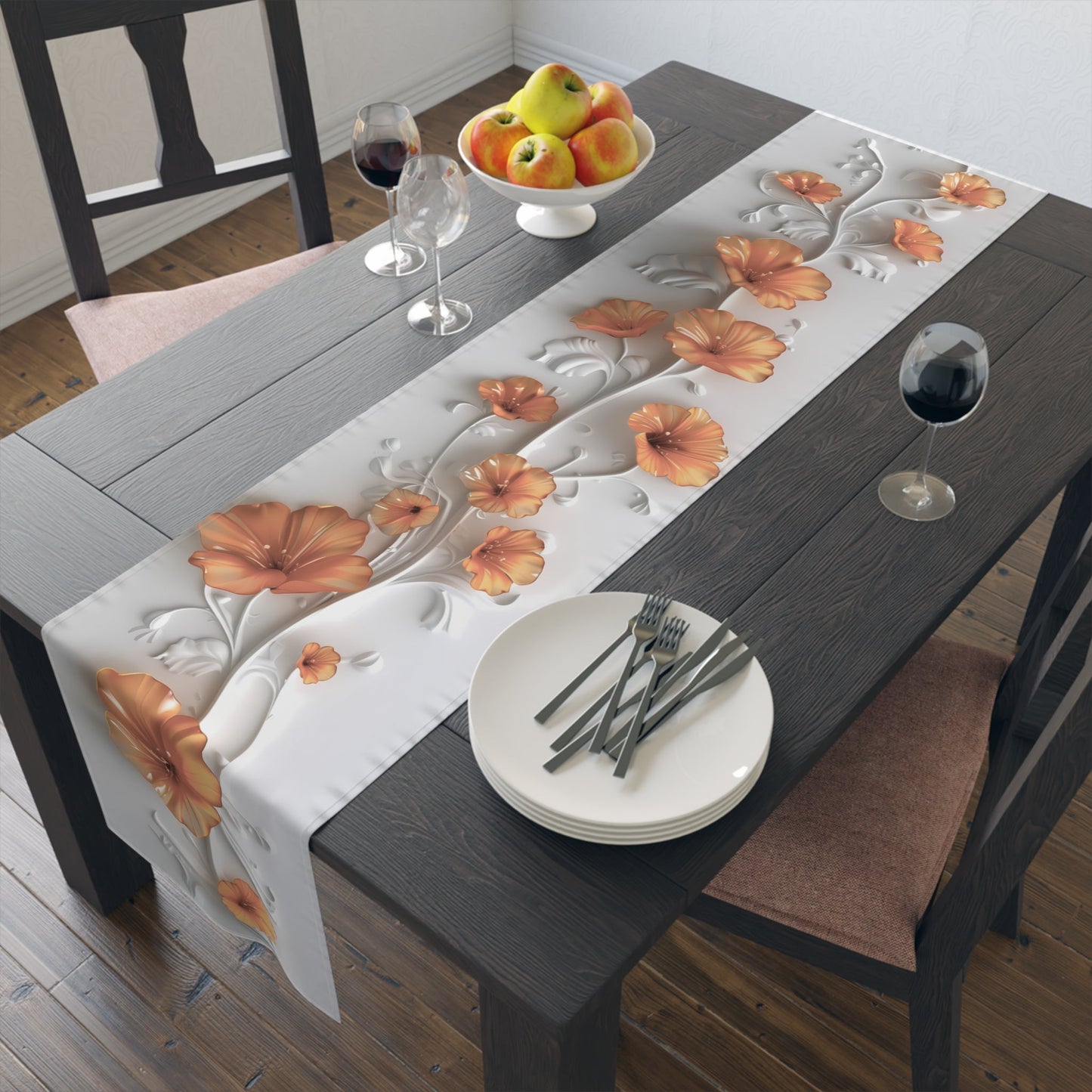 3D Table Runner with Stunning Orange Nasturtium Floral Design (16" × 72")