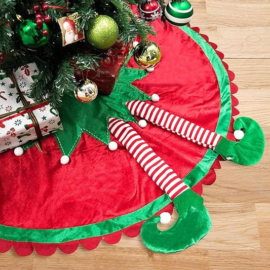 TangJing 48" Elf Christmas Tree Skirt: Candy Striped Legs, Festive Xmas Decor