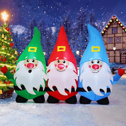 GOOSH 7.5 FT Christmas Inflatable Gnomes Outdoor Decoration Blow Up Yard Three Midgets Holding Hands with Built-in LEDs for Indoor Party Garden Lawn Decor