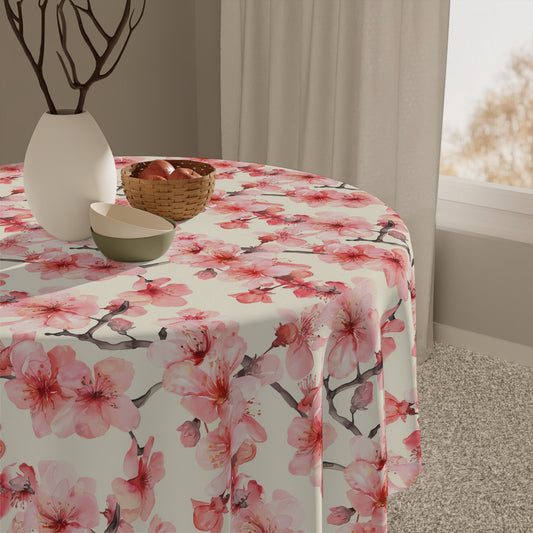 Decorative Tablecloth with Sakura Cherry Blossoms, Durable Polyester (55.1" x 55.1")