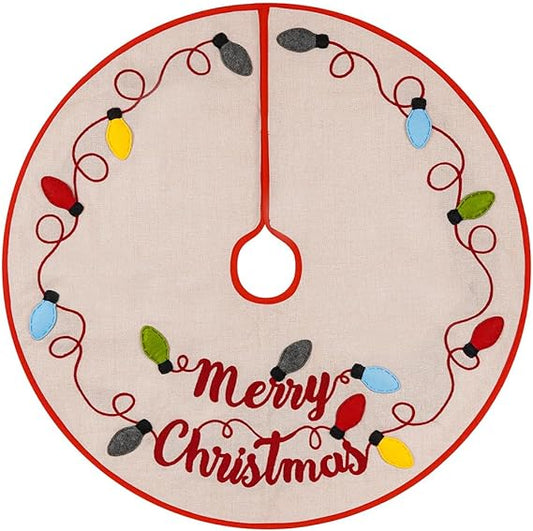 USILAND 48 Burlap Tree Skirt: Merry Christmas Applique for Festive Home Decor