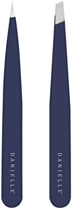 Soft Touch Slant and Point Stainless Steel Tweezers, Navy Blue
