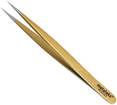 Tweezers for Eyelash Extension Hand Crafted Surgical Stainless Steel Metallic Gold Powder Coated (Supper Straight Tip.)