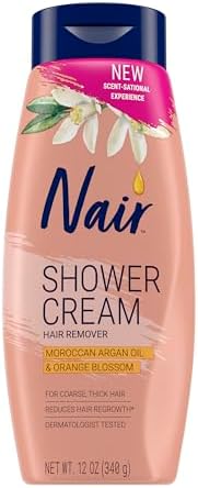 NAIR Shower Cream Hair Remover with Moroccan Argan Oil and Orange Blossom, Body Hair Removal Cream for Women, 12 oz